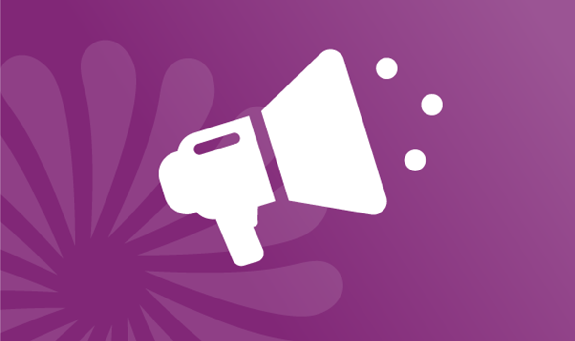 Megaphone icon on a purple background.